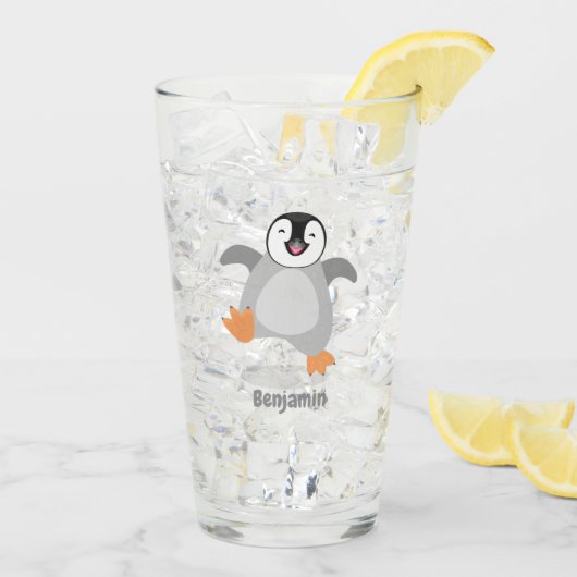 Niedlicher Pinguin-Cartoon Glas (Rückseite Ice)