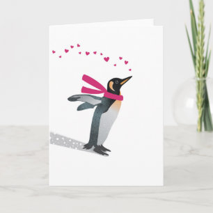 Niedlicher Pinguin, der Herz küsst. Feiertagskarte