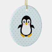 Niedlicher Pinguin Design Blue Polka Dot Hintergru Keramikornament (Rechts)