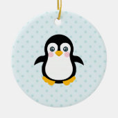 Niedlicher Pinguin Design Blue Polka Dot Hintergru Keramikornament (Vorne)