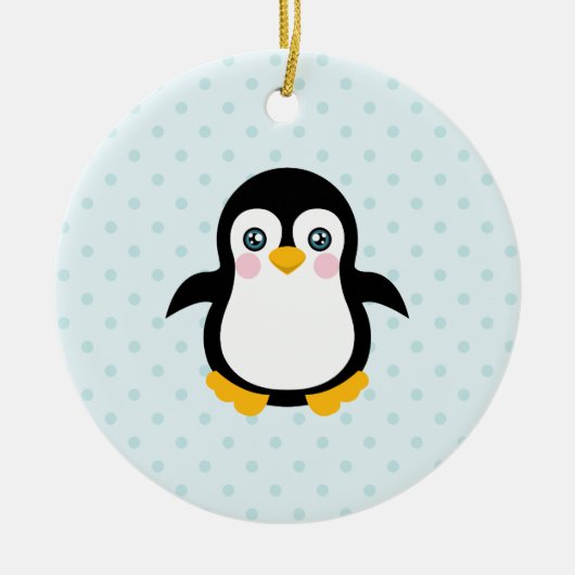 Niedlicher Pinguin Design Blue Polka Dot Hintergru Keramikornament (Vorne)