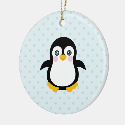 Niedlicher Pinguin Design Blue Polka Dot Hintergru Keramikornament (Links)