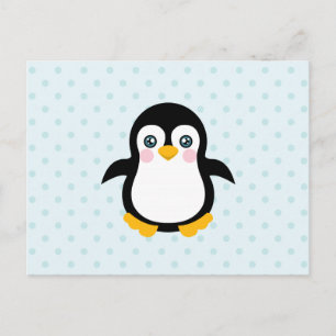 Niedlicher Pinguin Design Blue Polka Dot Hintergru Postkarte