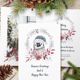 Niedlicher Pinguin Ein Foto Wasserfarbe Frohe Weih Feiertagskarte