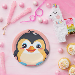 Niedlicher Pinguin Face Safari Zoo Dschungel Gebur Pappteller