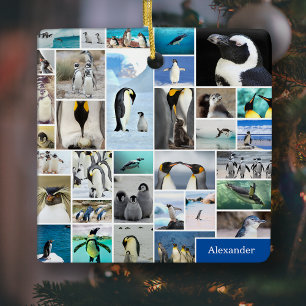 Niedlicher Pinguin Foto Collage Muster Weihnachten Keramikornament