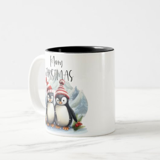 Niedlicher Pinguin / Frohe Weihnachten Zweifarbige Tasse (Vorderseite Links)