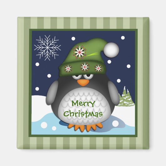 Niedlicher Pinguin & Frohe Weihnachtsschrift Magne Magnet (Vorne)