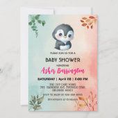 Niedlicher Pinguin Frühjahr Blume Babydusche Kinde Einladung (Vorderseite)