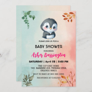 Niedlicher Pinguin Frühjahr Blume Babydusche Kinde Einladung