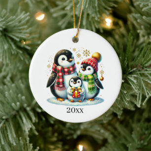 Niedlicher Pinguin fügen Datum und Nachricht Weihn Keramik Ornament