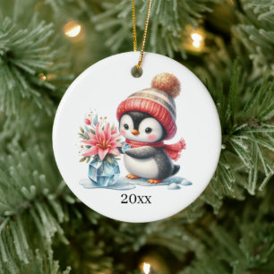 Niedlicher Pinguin fügen Datum und Nachricht Weihn Keramik Ornament