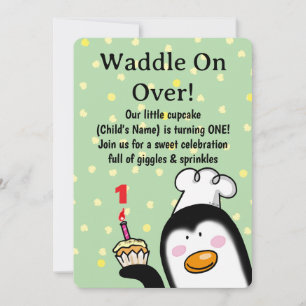 Niedlicher Pinguin Geburtstag (1. Geburtstag) Einladung