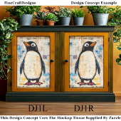 Niedlicher Pinguin, Grungy Paper Collage DJ1R Deco Seidenpapier