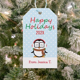 Niedlicher Pinguin Happy Holidays - Geschenktag Geschenkanhänger