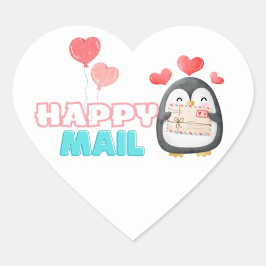 Niedlicher Pinguin Happy Mail Heart Sticker (Vorderseite)