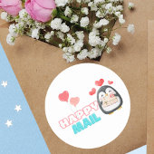 Niedlicher Pinguin Happy Mail Round Sticker mit He