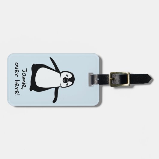 Niedlicher Pinguin | Hier drüben | personalisiert Gepäckanhänger (Vorderseite horizontal)