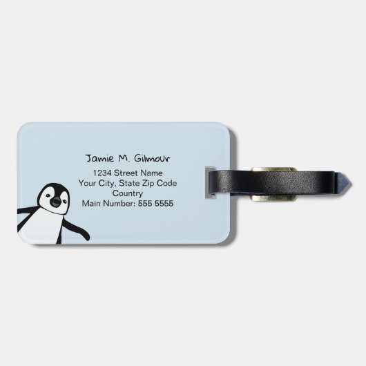 Niedlicher Pinguin | Hier drüben | personalisiert Gepäckanhänger (Rückseite horizontal)