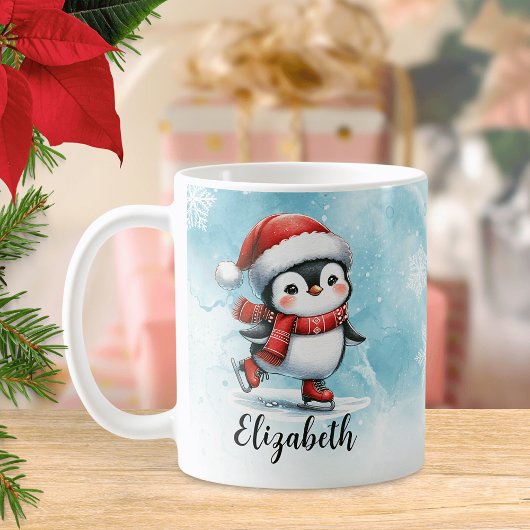 Niedlicher Pinguin Ice Skaten Blue Red Custom Weih Kaffeetasse