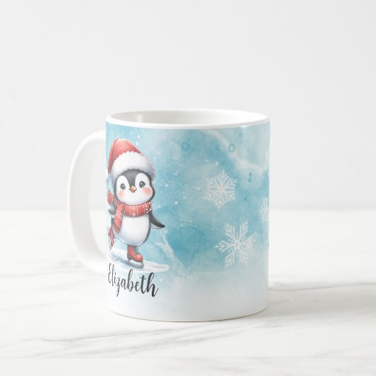 Niedlicher Pinguin Ice Skaten Blue Red Custom Weih Kaffeetasse (Vorderseite Links)