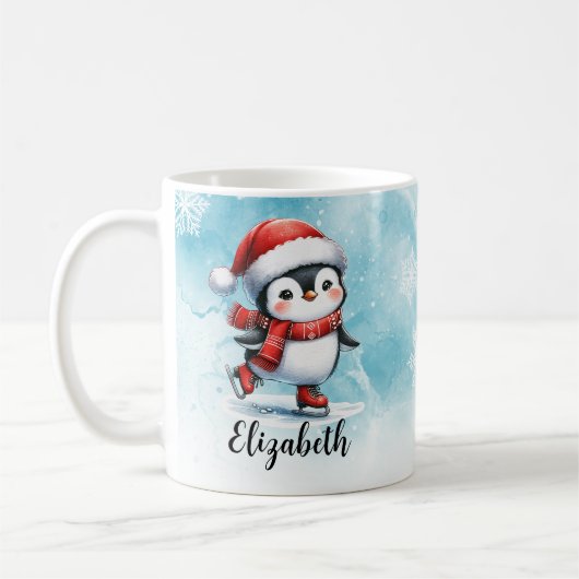 Niedlicher Pinguin Ice Skaten Blue Red Custom Weih Kaffeetasse (Links)