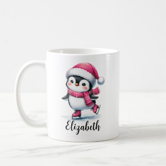 Niedlicher Pinguin Ice Skaten Custom Pink Weihnach Kaffeetasse (Links)