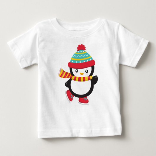 Niedlicher Pinguin, Ice Skaten Penguin, Hut, Scarf Baby T-shirt (Vorderseite)