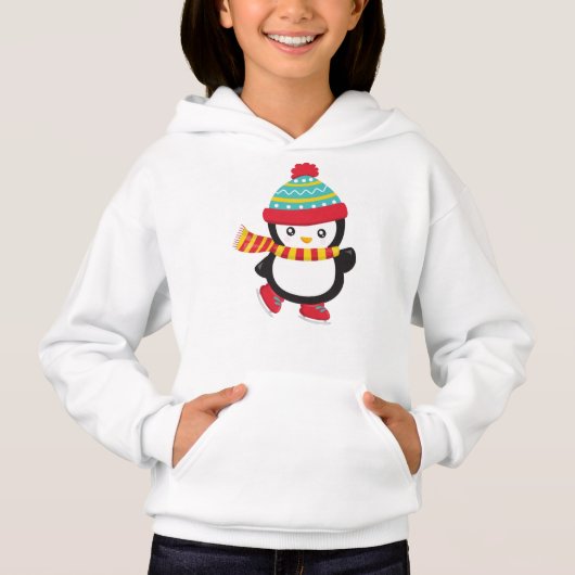 Niedlicher Pinguin, Ice Skaten Penguin, Hut, Scarf Hoodie (Vorderseite)