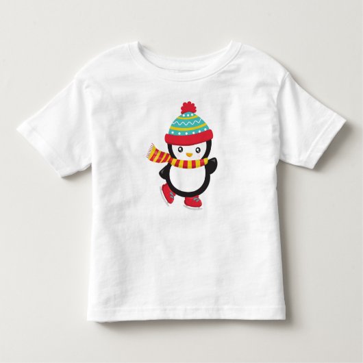Niedlicher Pinguin, Ice Skaten Penguin, Hut, Scarf Kleinkind T-shirt (Vorderseite)