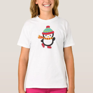 Niedlicher Pinguin, Ice Skaten Penguin, Hut, Scarf T-Shirt