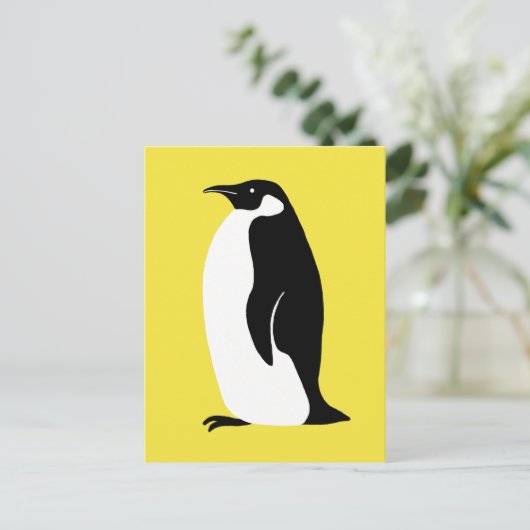 Niedlicher Pinguin Illuminiert Gelb Schwarz-weiß Postkarte (Stehend Vorderseite)