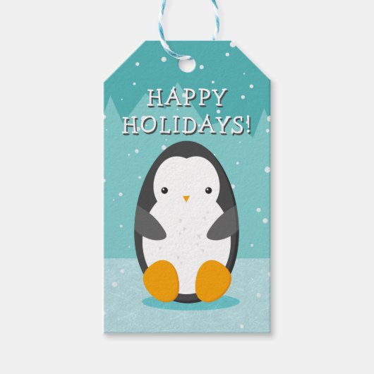 Niedlicher Pinguin im Eisblauen Winter Cartoon Wei Geschenkanhänger (Vorderseite)