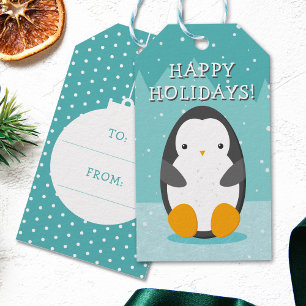 Niedlicher Pinguin im Eisblauen Winter Cartoon Wei Geschenkanhänger