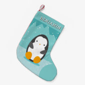 Niedlicher Pinguin im Namen des Eisblauen Cartoon Kleiner Weihnachtsstrumpf (Vorderansicht (hängend))
