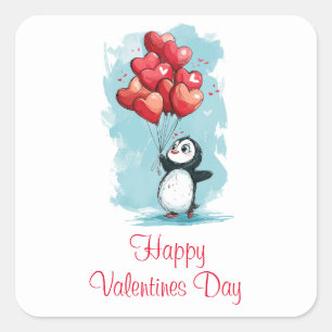 niedlicher Pinguin in der Liebe für den Valentinst Quadratischer Aufkleber