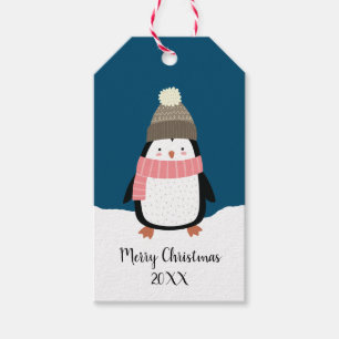 Niedlicher Pinguin in einer Wolle, die individuell Geschenkanhänger