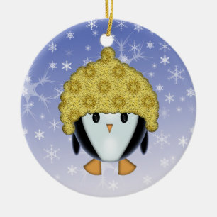 Niedlicher Pinguin in Hutschmuck Keramik Ornament