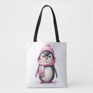 Niedlicher Pinguin in Pink Hat und Scarf 3a Weihna Tasche