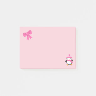 Niedlicher Pinguin in Pink Hat und Scarf und Pink  Post-it Klebezettel