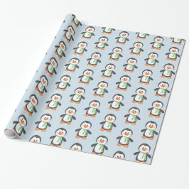 Niedlicher Pinguin in Scarf, blau und grün Geschenkpapier
