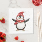 niedlicher Pinguin in Schal und Hut für den Winter Serviette (Beispiel)