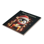 Niedlicher Pinguin in Weihnachtsbeleuchtung ummant Fliese (Seite)