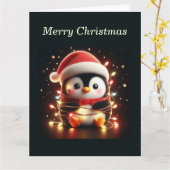 Niedlicher Pinguin in Weihnachtsbeleuchtung ummant Karte (Gelbe Blume)