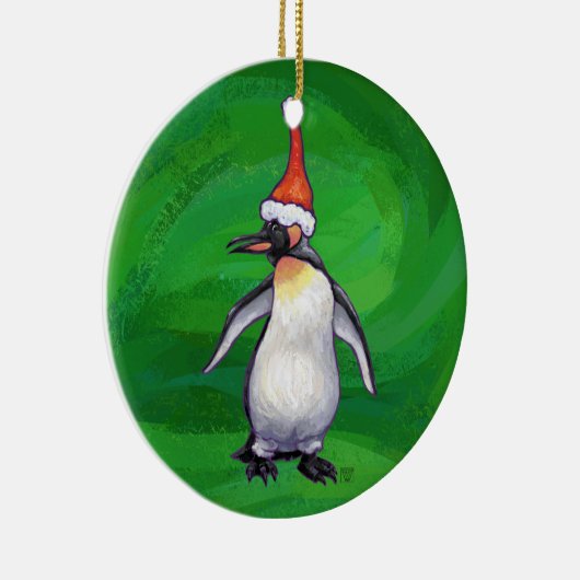 Niedlicher Pinguin in Weihnachtsmannmütze auf Gree Keramikornament (Rechts)