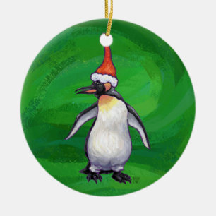 Niedlicher Pinguin in Weihnachtsmannmütze auf Gree Keramikornament