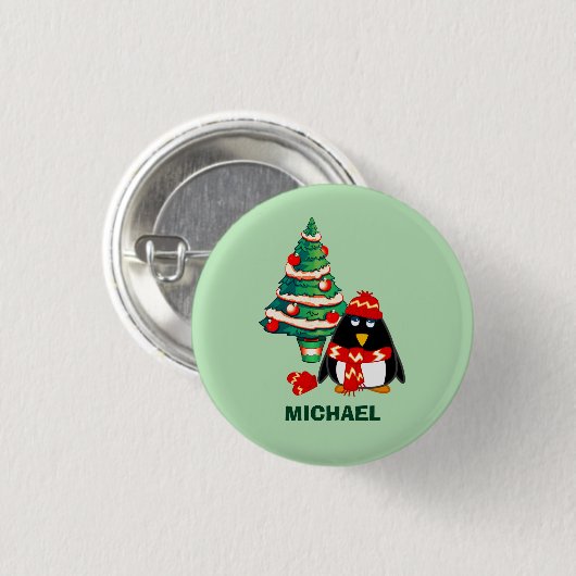 Niedlicher Pinguin Individuelle Name Weihnachtsges Button (Vorne & Hinten)