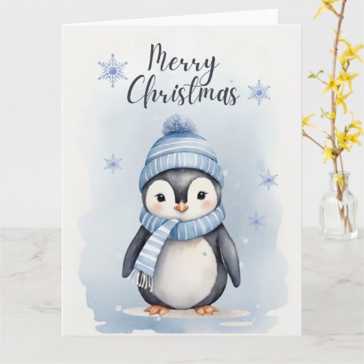 "Niedlicher Pinguin" Karte (Gelbe Blume)