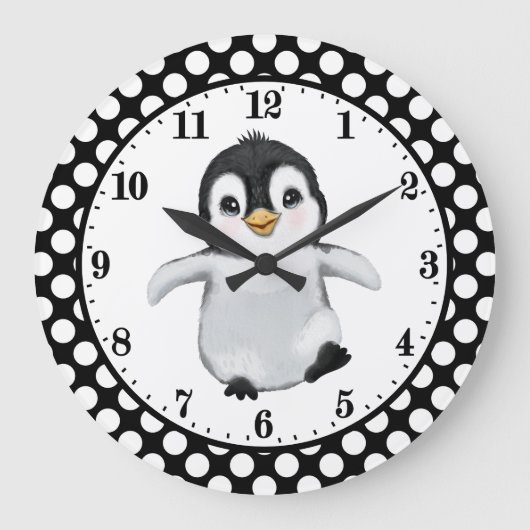 niedlicher Pinguin-Liebling Tier Große Uhr (Vorderseite)