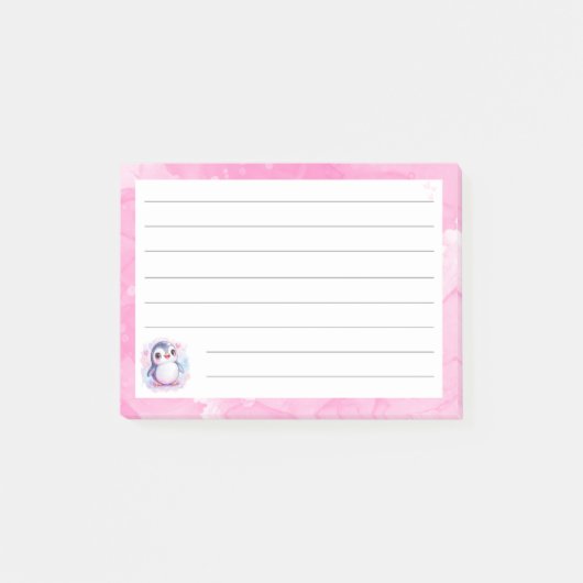 Niedlicher Pinguin Lined Pink Sticky Notes - 4"x3" Post-it Klebezettel (Vorderseite)